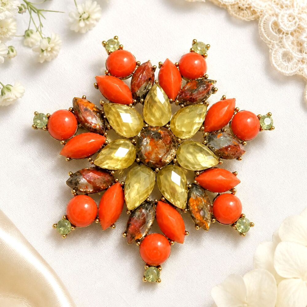 Vintage Liz Claiborne LC Resin Rhinestone Statement Pin Brooch Snowflake